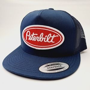Peterbilt Embroidered Patch Flat Bill Mesh Snapback Trucker Cap Hat Blue
